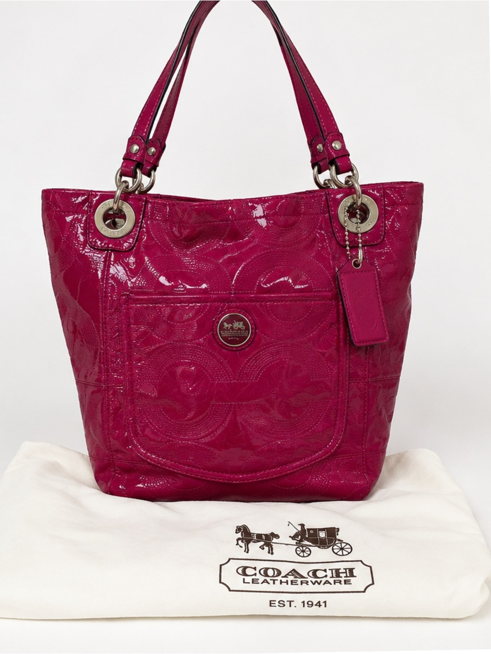 Coach Patent Leather Tote Bag in Fuchsia - Women's Shoulder Handbag